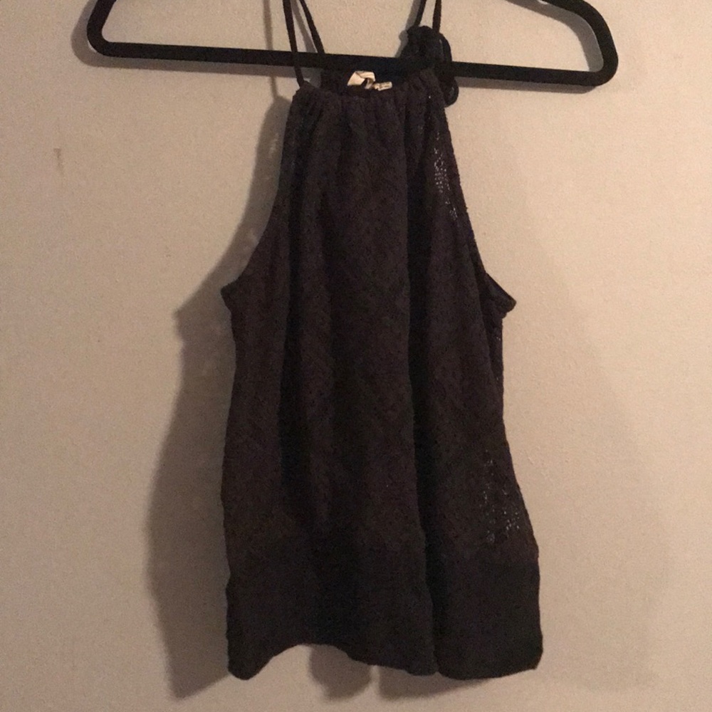 Black lace open back tank top